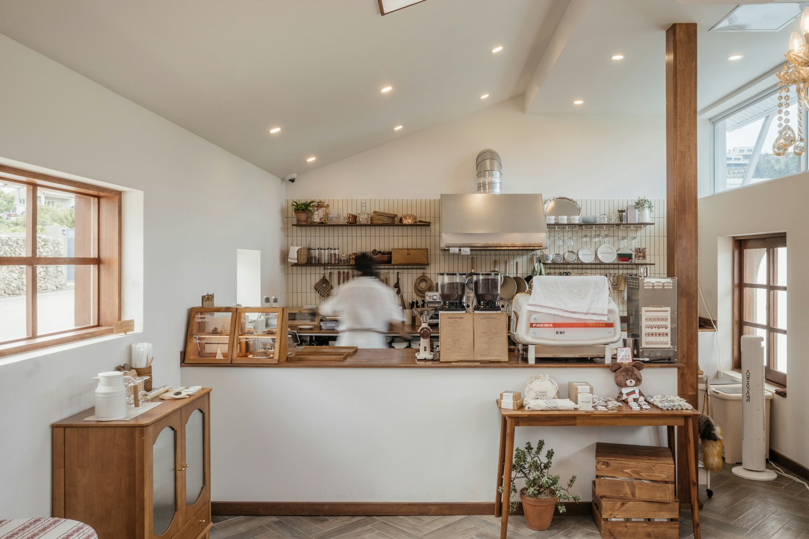 a kitchen with a lot of counter space in it